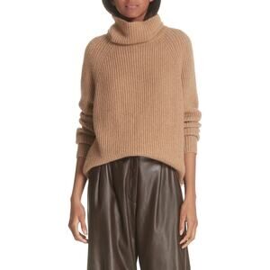 Nili Lotan Anitra Wool Camel Hair Tan funnel neck Turtleneck Ribbed Sweater XS